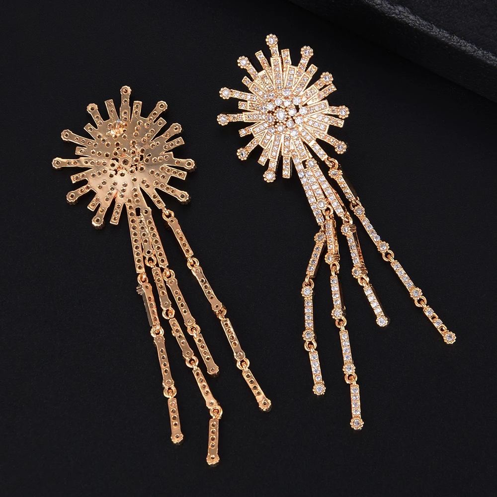 missvikki Trendy Design Luxury Full Cubic Zirconia Long Chains Pendant Earrings for Women Friend Sister Mother Festival Gift | Украшения и