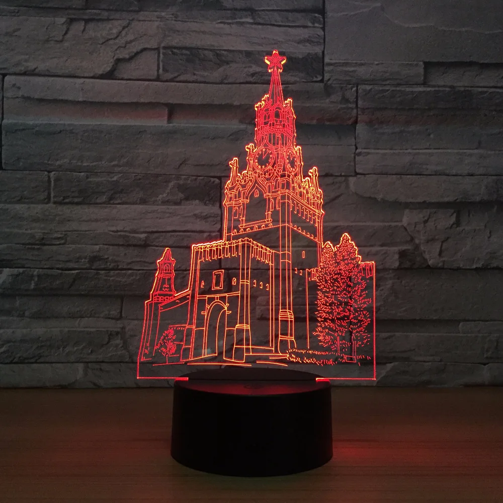 Часы башня здание 3D иллюзия Лампа 7 цветов визуальный Led ночные светильники для