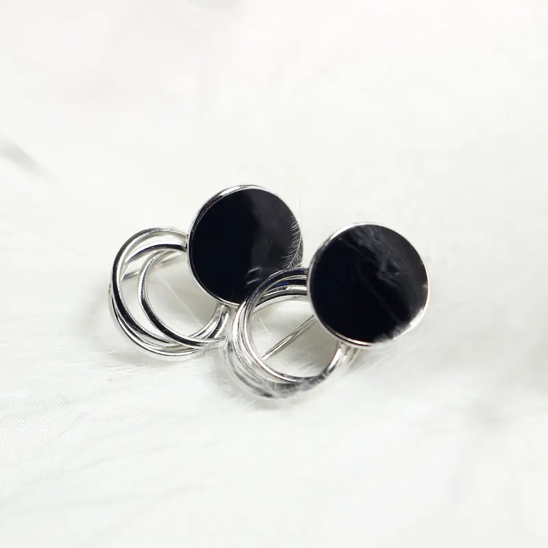 Black Round Epoxy Earrings S925 Sterling Silver for Women | Украшения и аксессуары