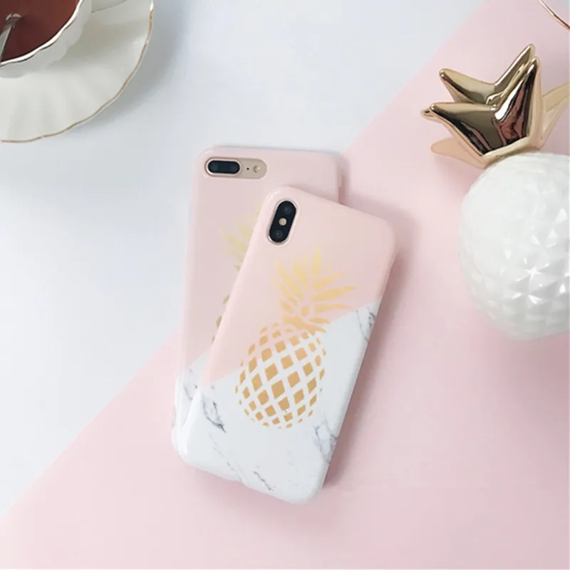 Stelllife Модные Золотые Мраморные чехлы для телефонов с ананасом iPhone 8 Plus capa гладкая