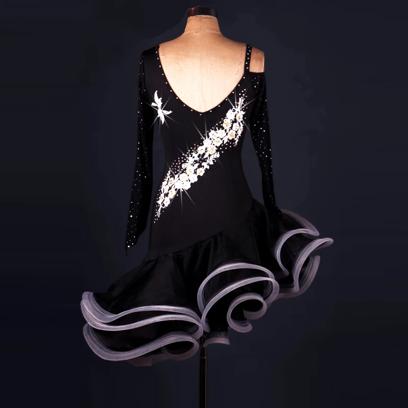 

New Latin Dance Costume Women Adult New Professional Performance Competition Dress Double Sleeve Just Samba Cowboy
