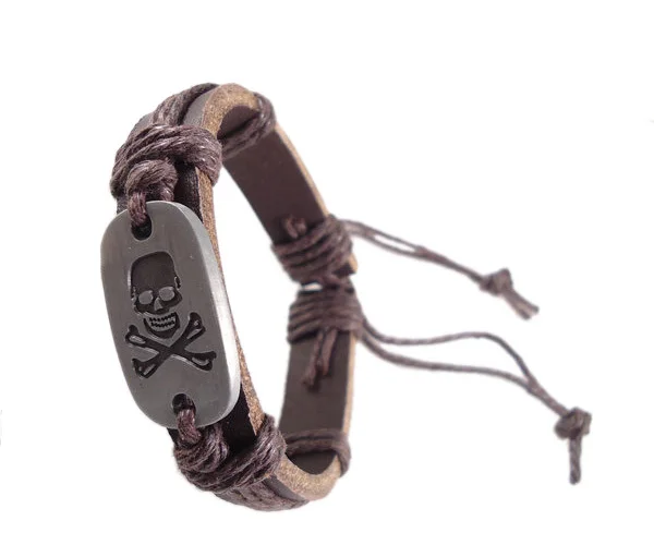 Браслет из натуральной кожи с изображением пиратского скелета черепа|jewelry wrist|belts