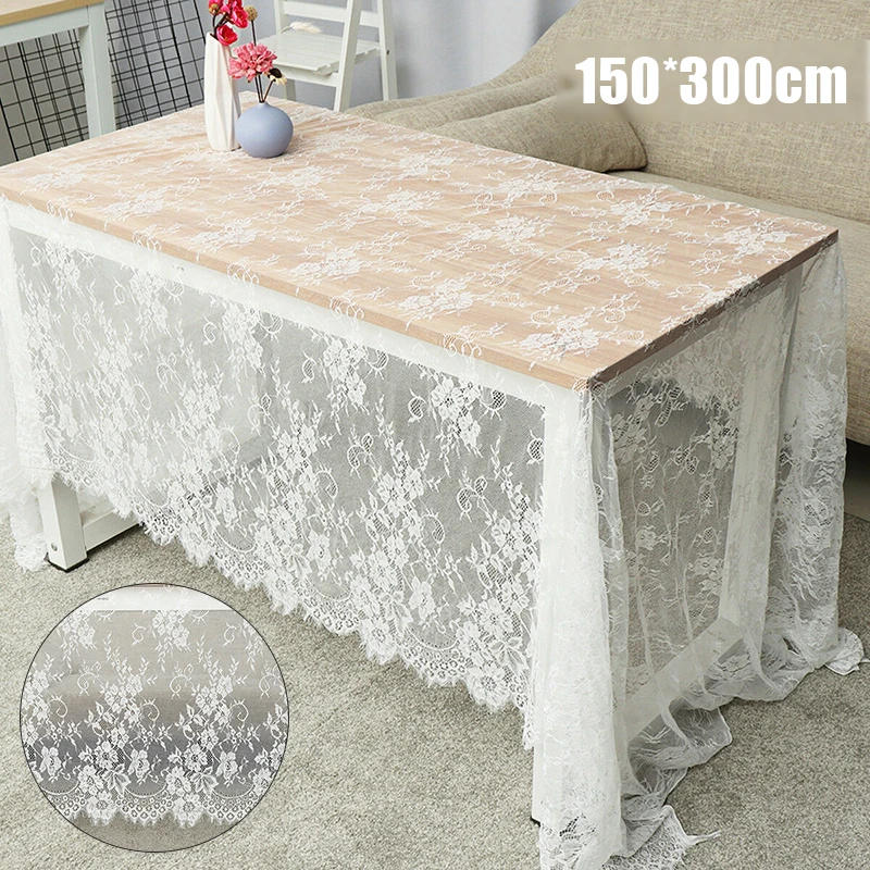 

Vintage White Lace Table Cloth Wedding Party Decor Translucent Table Cover Embroidered Tablecloth for Home Decor 150*300cm