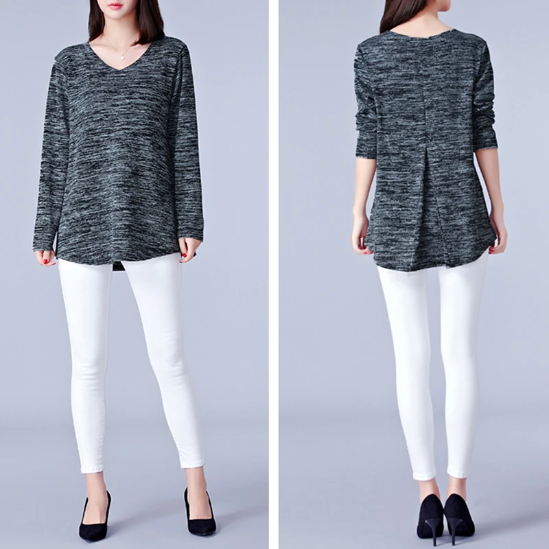 Vintage Women Basic Tee Shirt New 2019 Spring Long Sleeve V-Neck Female Medium Tops Bigsweety |