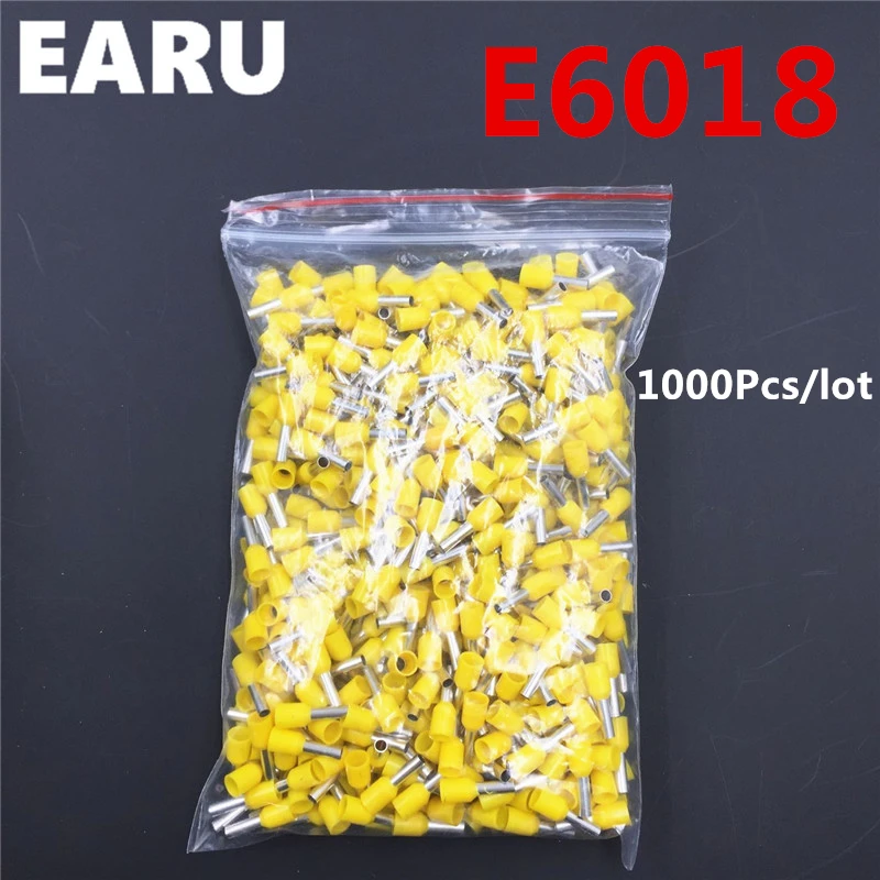 

1000Pcs E6018 Tube Insulating Insulated Terminal 6MM2 10AWG Cable Wire Connector Insulating Crimp E Black Yellow Blue Red Green