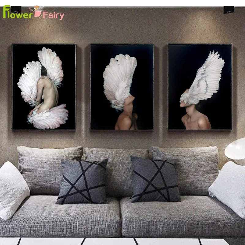 

Creative Abstract Feather Angel Canvas Art Painting Nordic Girls Room Posters and Prints Wall Pictures for Bedroom Unframed