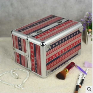 2014 stylish flag pattern design aluminum cosmetic case easy-carrying makeup box on sale | Багаж и сумки