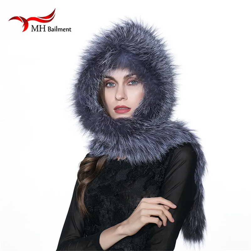 Меховая шапка MH из натурального Лисьего меха зимняя теплая с шарфом женская