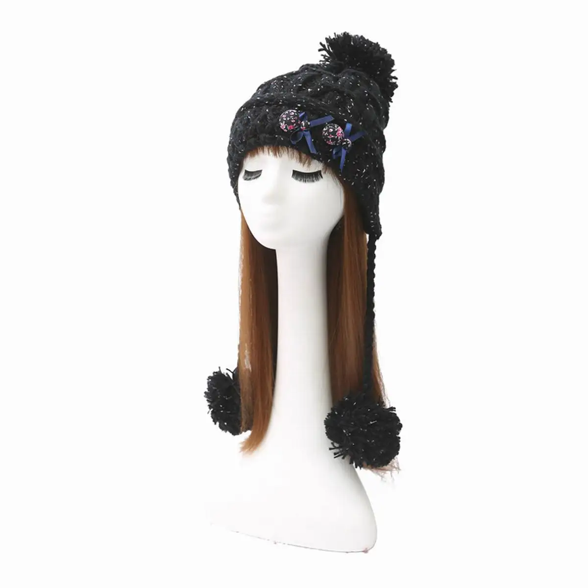 Теплые стильные женские трикотажные вязания шапочки зима помпоном hat Кепки |