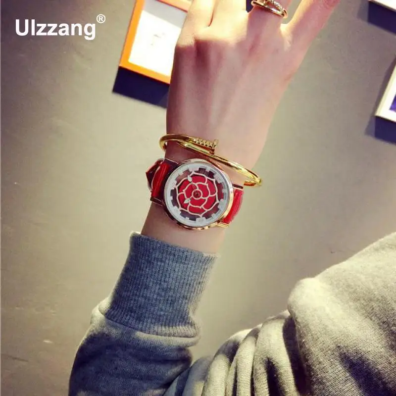 Роскошные Стильные кварцевые часы с циферблатом из розового золота цветком и