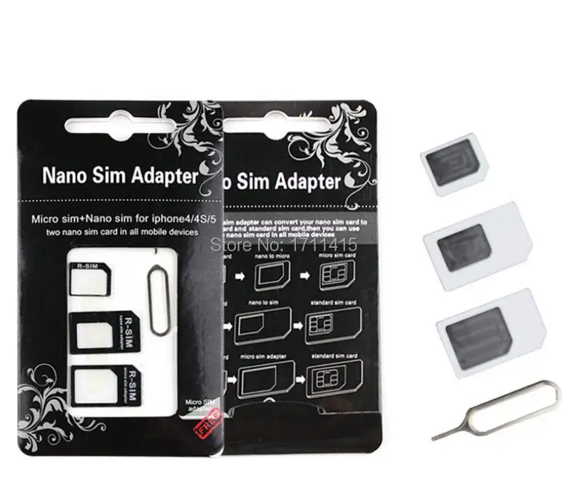 4 в 1 Nano SIM для Micro/стандартный адаптер карт адаптеры iPhone 5 4S iPhone5 с розничной