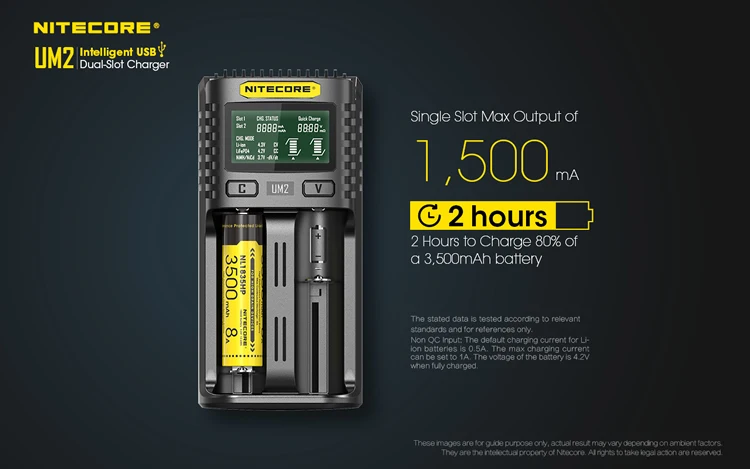 NITECORE UM2 автоматический универсальный Быстрый Интеллектуальный USB ЖК-дисплей батарея