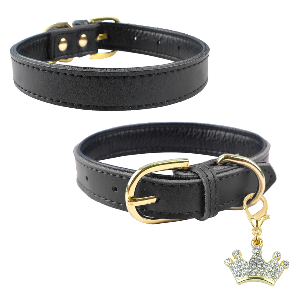 Мягкий кожаный ошейник для собак ошейники маленьких питомцев с милой короной XS S M