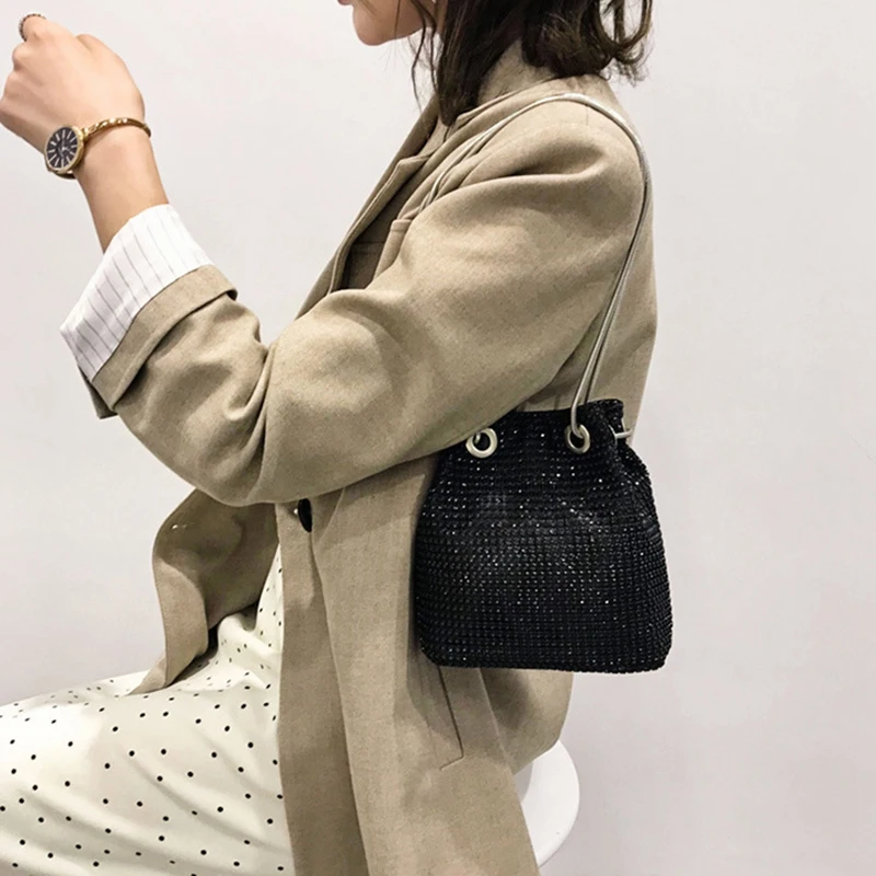 Rhinestone Inlaid Flash Bucket Clutch Bag For Evening Party Fashion Banquet Shoulder Storage Totes Bags Women Lady | Багаж и сумки
