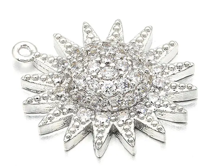 Rhodium Plated 18*20 мм латунный кубический цирконий цветок Подвески DIY ювелирных изделий Аксессуары, отверстие: 1 мм, Модель: VD285 - Окраска металла: Rhodium Plated