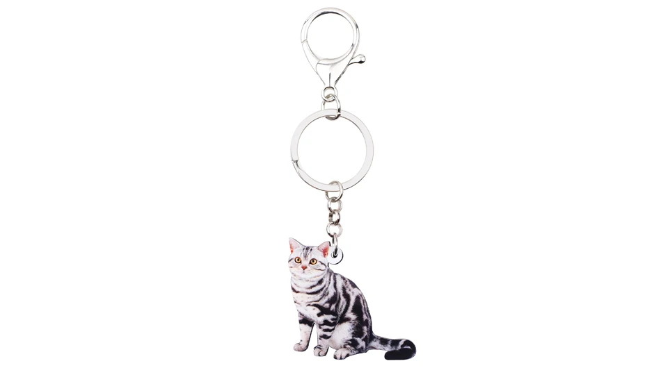Bonsny акриловые Американский короткошерстный котенок кот брелоки цепочки брелок Кольца модные украшения для женщин девушек дамская сумочка автомобильные подвески