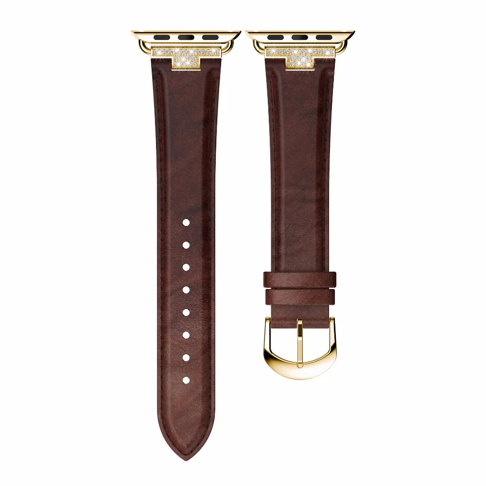 Genuine Leather watch Strap For apple watch band 4 44/40mm Diamond Bracelet for iwatch Series 3 2 1 42/38mm watches accessories