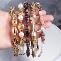 jujia new design fashion elegant shell hair jewelry pearls beaded headbands for women bohemian natural stone hair accessories