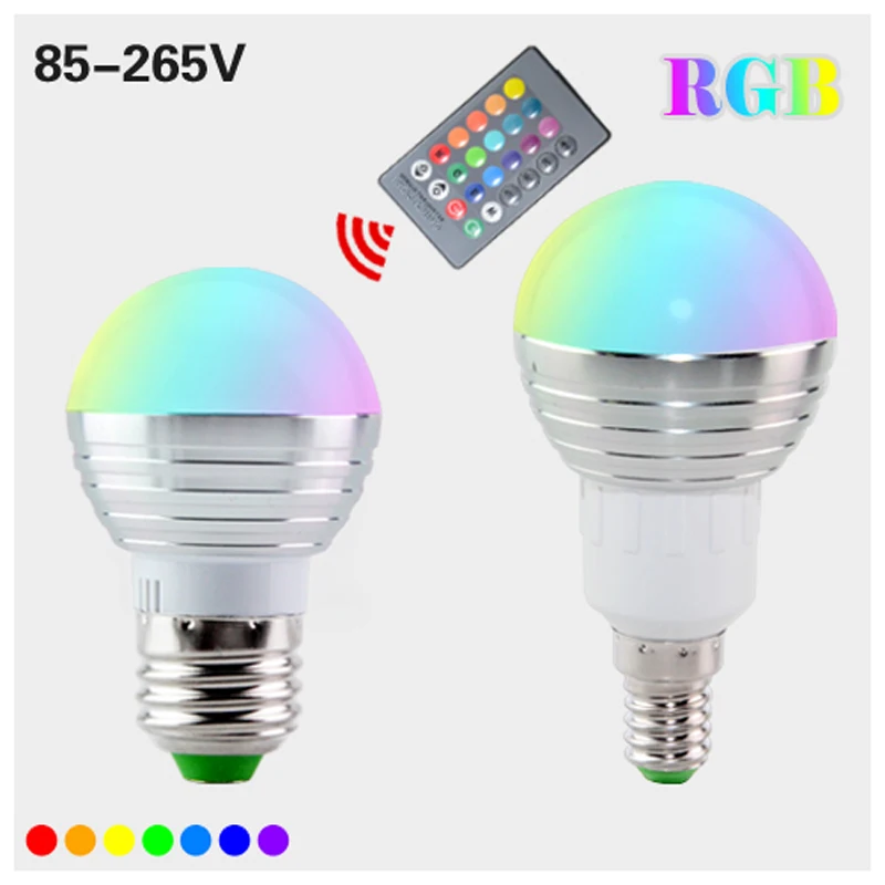 Светодиодная RGB лампа E27 E14 AC85 265V 5 Вт светодиодная с регулируемой яркостью