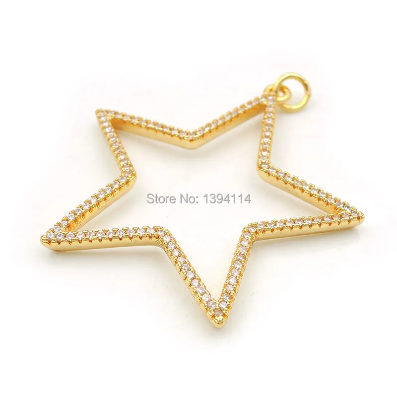 40*40*3 мм Micro Pave Clear CZ полые украшения в виде звездочек подходят для изготовления DIY браслеты или ожерелья ювелирные изделия - Окраска металла: Gold