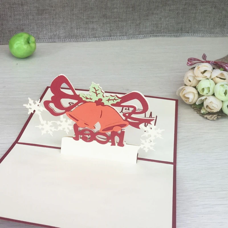 Merry Christmas винтажная 3D лазерная резка всплывающая бумага ручной работы на заказ поздравительные открытки Рождественские подарки сувенирные открытки принадлежности