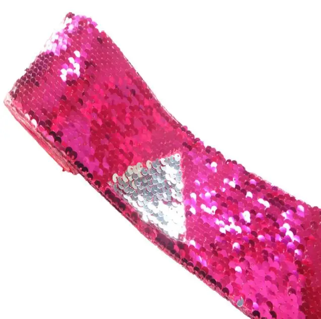 Rose pink Silver 1 ярд " 75 мм двойные цветные двусторонние пайетки лента DIY полиэстер банты для волос Blingbling материалы ручной работы MD19012602 - Цвет: Rose pink Silver
