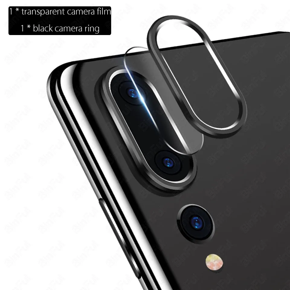 black Для huawei P20/Pro, защита объектива камеры, мягкое закаленное стекло, Задняя крышка объектива, защитная пленка, металлическое кольцо, Аксессуары для мобильных телефонов - Цвет: black