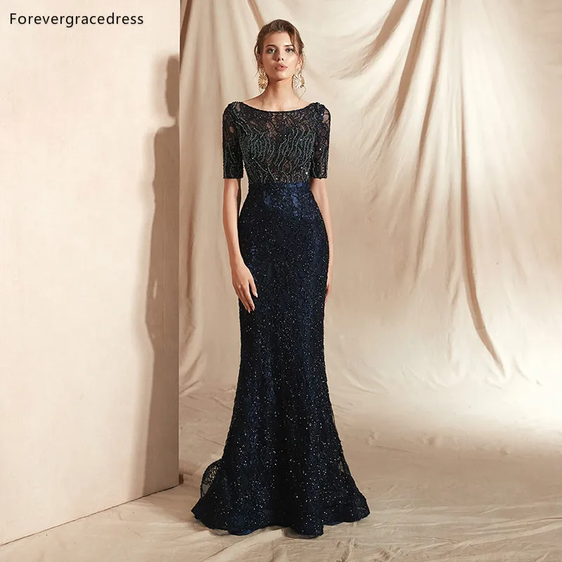 Женское вечернее платье Русалка Forevergracedress темно синее с короткими рукавами
