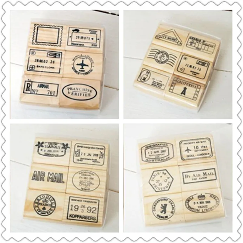 Vintage postmark stamp Postmarked air travel record 6 PCS per set 4 design is optional Wholesale free shipping|travel messenger|travel carset driver