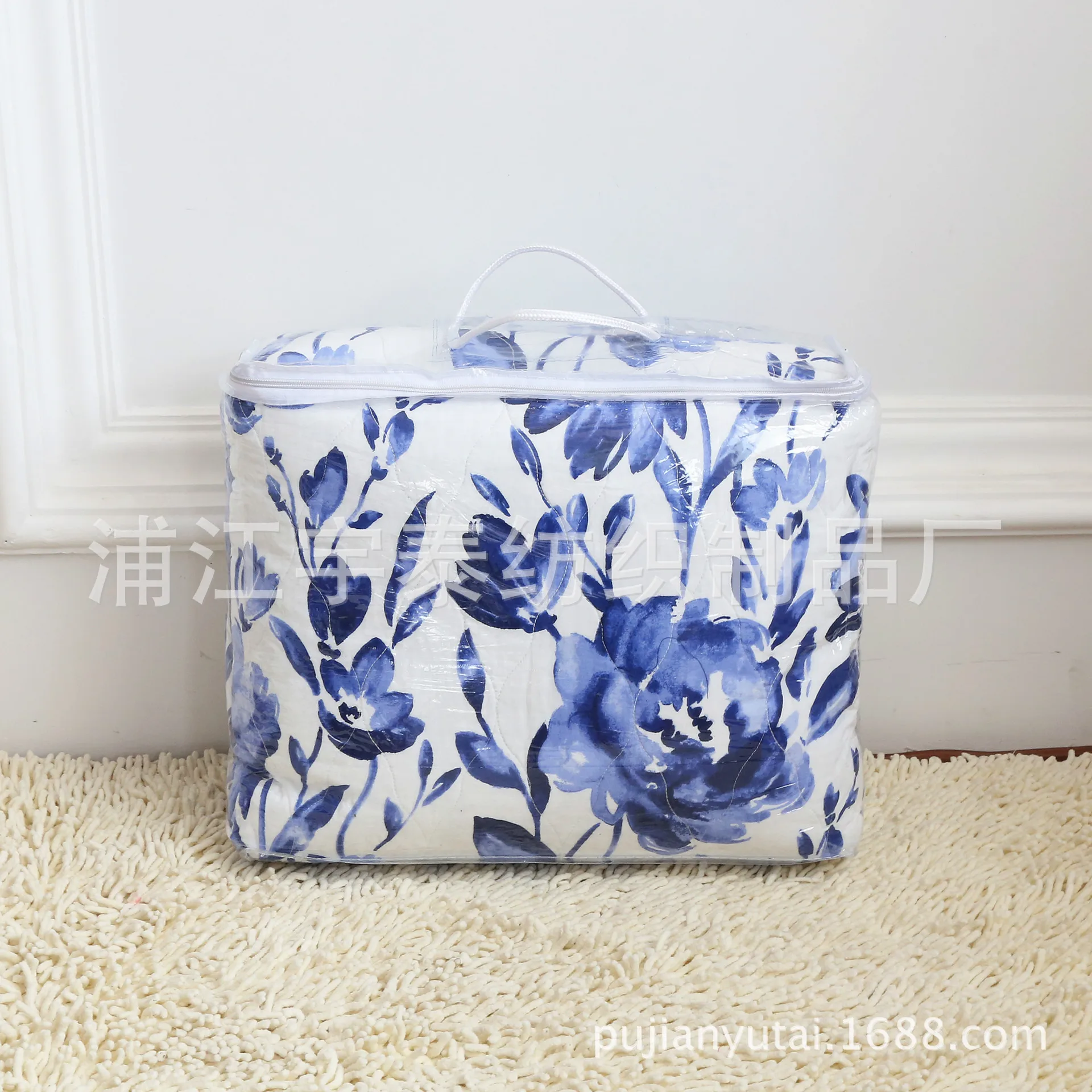 

Blue and White Porcelain 100% Cotton Quilt Bedspread Set Full Queen Size 3 Piece ,Chinese Style Floral Comforter Bed Cover set