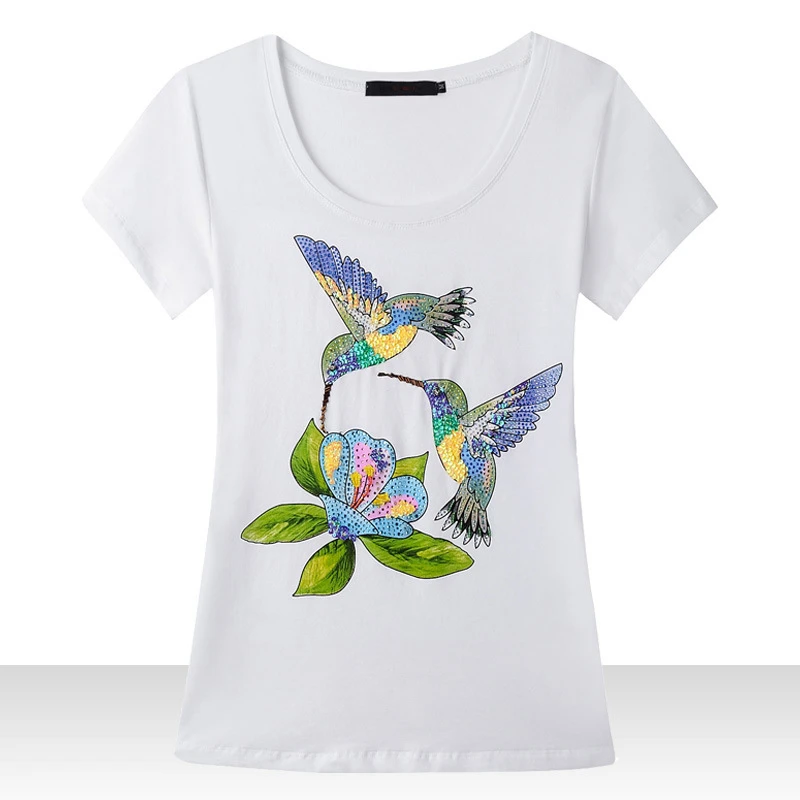 BabYoung женская одежда Колибри короткий рукав Футболка модные тонкие футболки Moda Женская хлопчатобумажная женская футболка Уникальные футболки