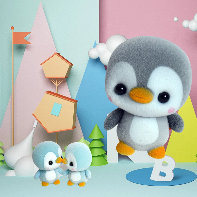 5.5cm Mini PVC Flocking Animal Decoration Dolls Kawaii Penguin Doll Toys For Girls Exquisite Flocked Toy Christmas Gift | Игрушки и