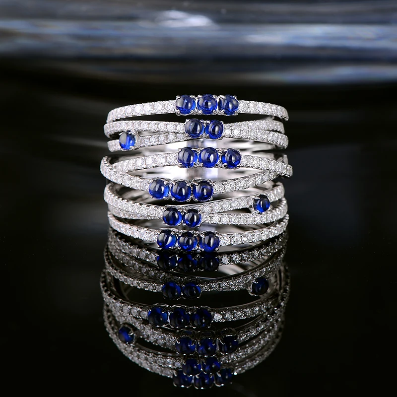 Caimao 1.38CT кабошоном натуральный сапфир и 1.43ct бриллиантами 14kt белого золота Гипербола обручальное унисекс