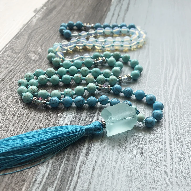 Уникальное ожерелье с кисточками Q-uartz s Moonstone &amp T-urquoise Mala Исцеляющие камни 108