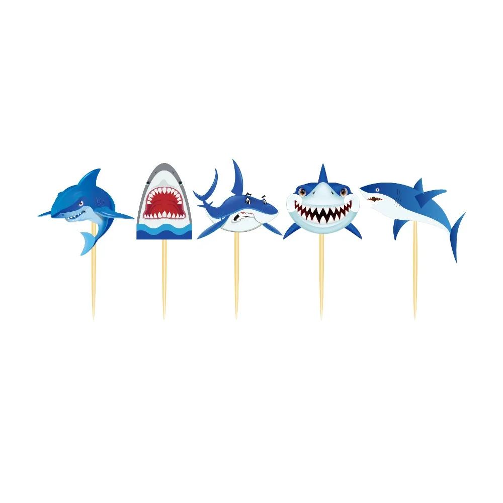 Вечеринка в честь Дня Рождения, сувениры, Deep Sea Blue Shark, Топпер для торта, морская тематика, вечерние декоративные обертки для кекса, украшения