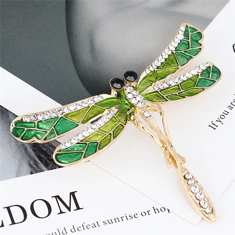 Зеленая эмалированная стрекоза искусственная кожа сплав металл банкет свадьба