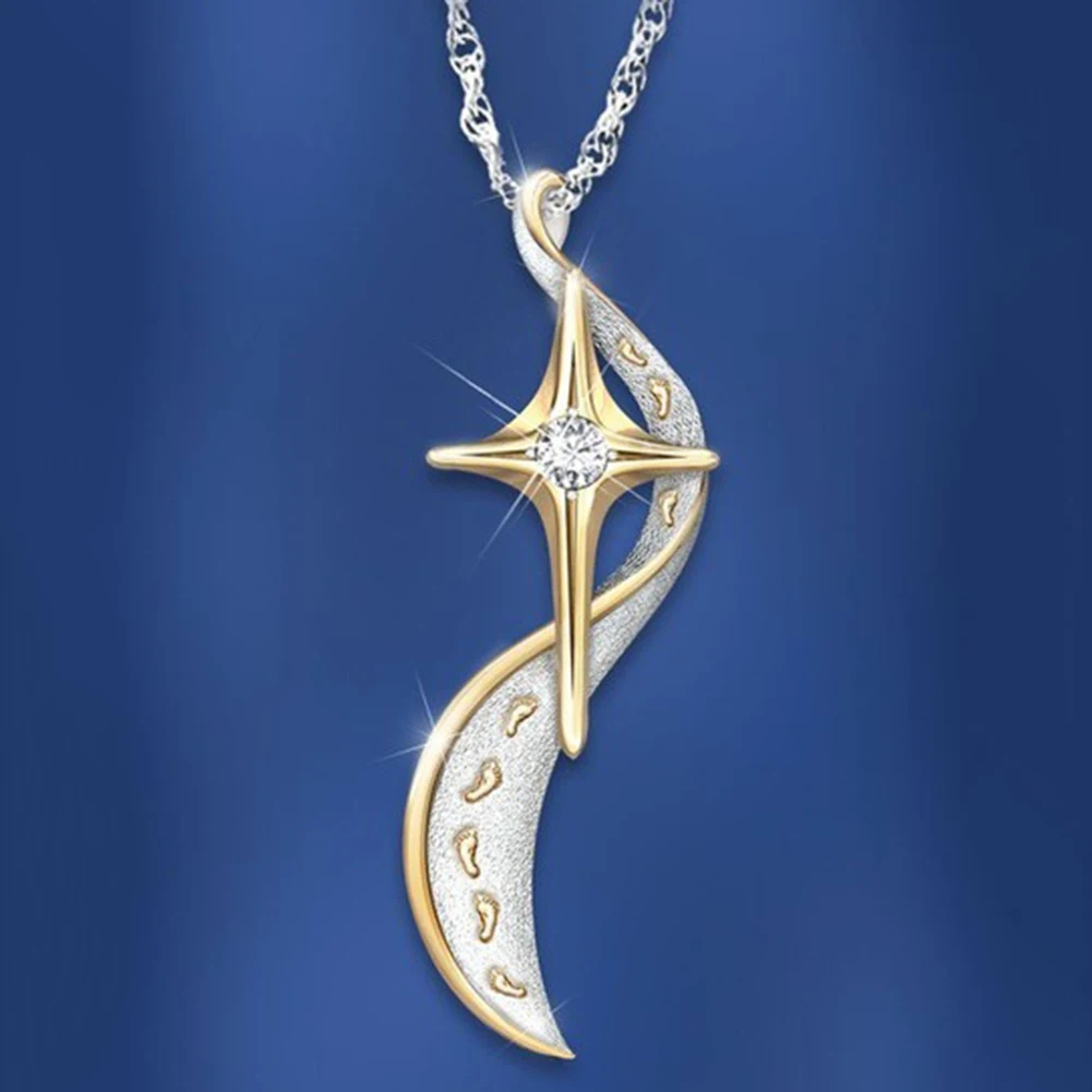 Hot Fashion Women Dual Color Footprints Cross Engraved Rhinestone Inlaid Pendant Necklace Jewelry | Украшения и аксессуары