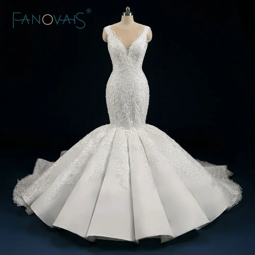 Плюс Размер Кружева Свадебное Платье Русалка Vestido Dе Noiva 2019 Роскошные Свадебные