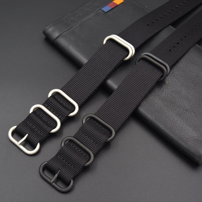 Ремешок для часов мужской высококачественный черный с пряжкой нейлоновый