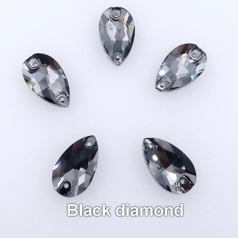 A4 black diamond Тонкие в форме капли плоские стеклянные кристаллы с двумя отверстиями 3 размера цвета микс Пришивные хрустальные бусины свадебное платье diy отделка - Цвет: A4 black diamond