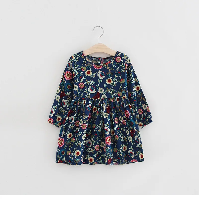 2021 Spring Fall Kids Dresses for Girls Baby Clothes Children Long Sleeve Floral Print Princess Flower Girl | Детская одежда и