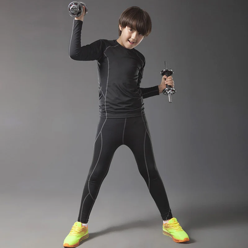 Boy Sports Running Training Tights + Warm Pants 2pc set Warm Sportswear Set Compression Clothes Rashgard Boy Winter Jogging Suit