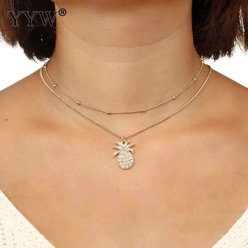 

Bohemia Fashion Pineapple Necklace Multi Layer Gold Bead Double Chain Necklace 2019 Jewelry Choker For Women Collares De Moda