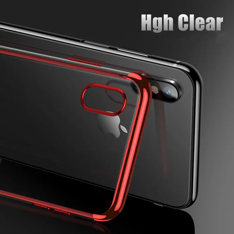 Luxury silicone transparent soft cases For iphone X 6 6s 7 8 Ultra Thin TPU plating case PLus protect shell |