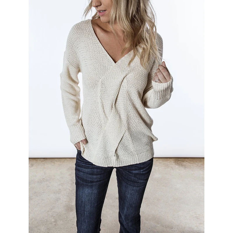 

Women Autumn Sexy V Neck Long Sleeve Knitted Sweater Femme Solid Pullover Ladies Elegant Harajuku All-match Sweater SJ3584M