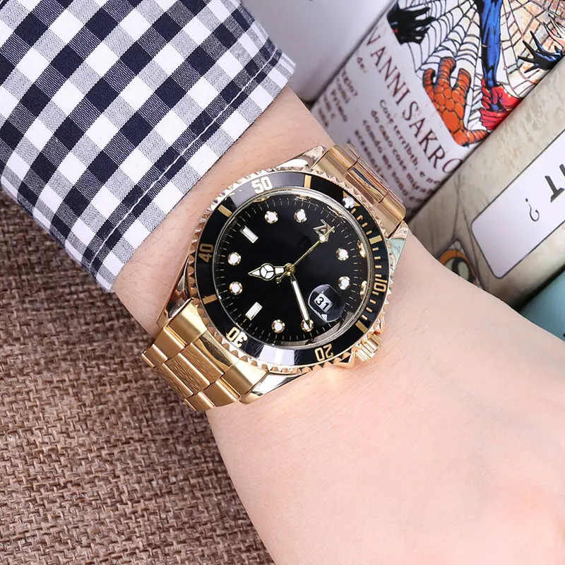 gold band black Стальные мужские 30 м ролевые спортивные подарки для пары мужские wo Мужские Женские наручные часы для влюбленных браслет Rolexable relogio masculino - Цвет: gold band black