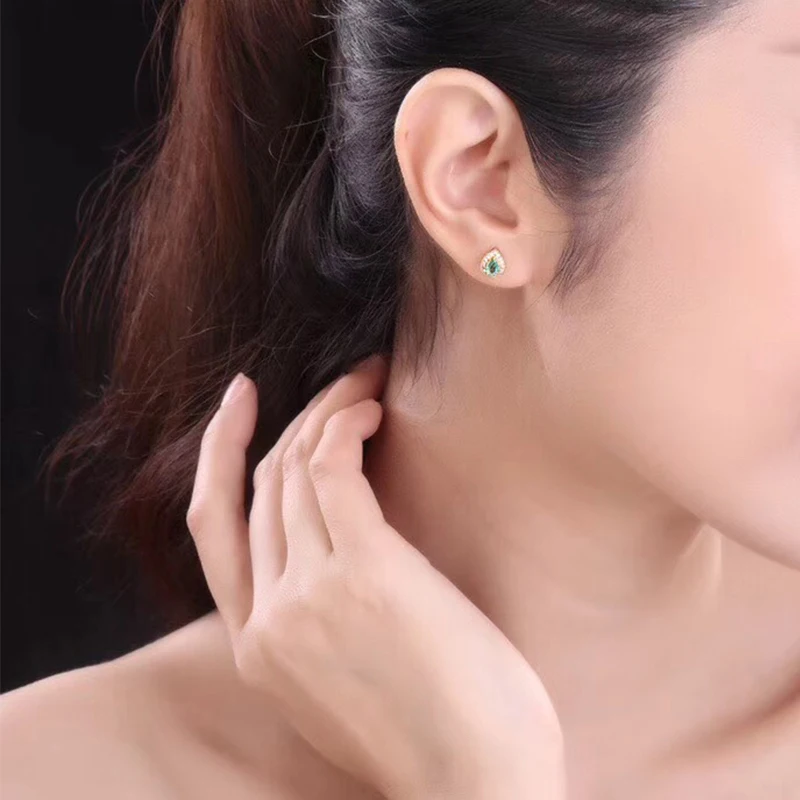 ANI 18 K желтое золото(AU750) изумрудные женские Свадебные обручальные украшения набор кольцо с натуральным бриллиантом ожерелье Свадебные Подвески Серьги
