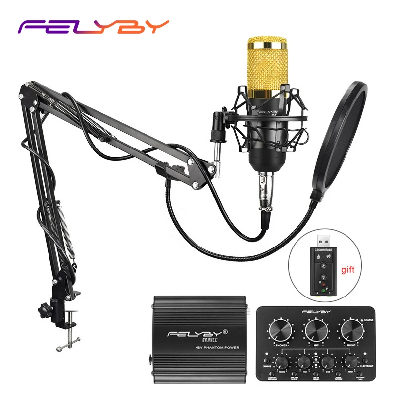 FELYBY профессиональный конденсаторный микрофон для записи bm 800 подарок USB звуковая