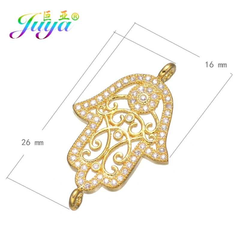 Gold Juya DIY, женский модный браслет, ожерелье, серьги, фурнитура для изготовления, принадлежности для микро ПАВЕ, CZ Соединитель с цветочным узором, амулеты, аксессуары - Цвет: Gold
