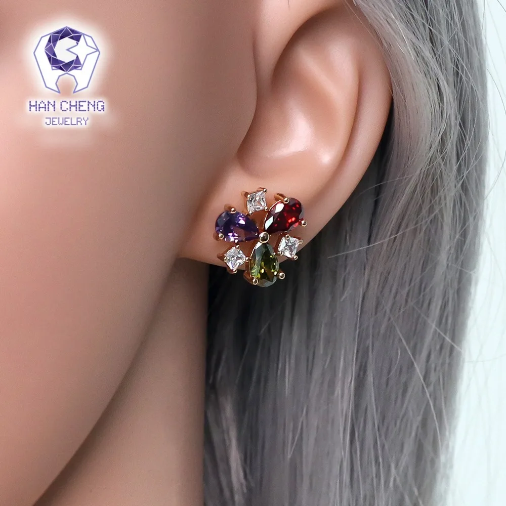 HanCheng Новые Модные Роскошные Очаровательные клеверные золотые гвозди фианит